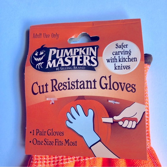 NEW PUMPKIN MASTERS Cut Resistant Gloves Pumpkin Carving Orange 1 Pair UNISEX - Picture 2 of 12
